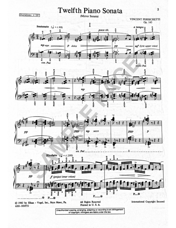 Vincent　–　Op.　Music　145　Broughton　Persichetti,　Center　Twelfth　Piano　Sonata,　Art